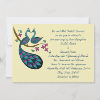 Invitación Boda pavo real, marfil