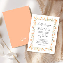 Boda Peach Elegant Caligrafía Script Floral