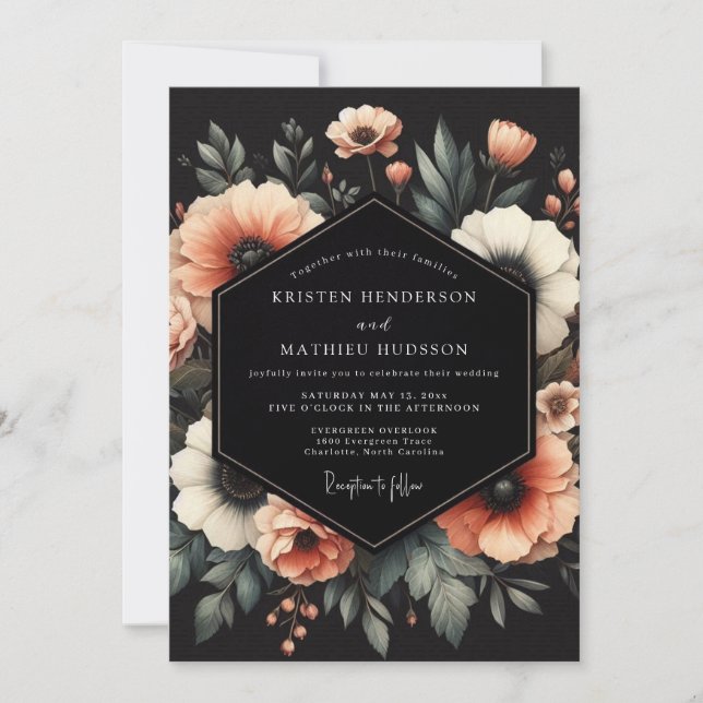 Invitación Boda Peach Noir Bloom (Anverso)