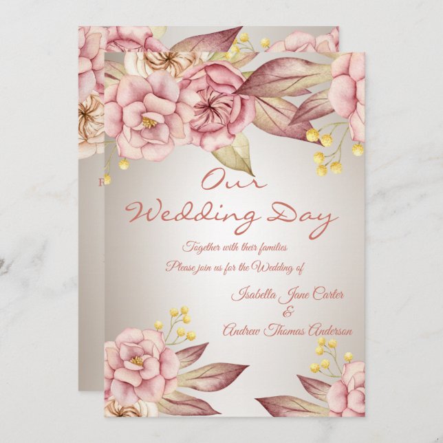 Invitación Boda Peach Pink Floral Blossom (Anverso / Reverso)
