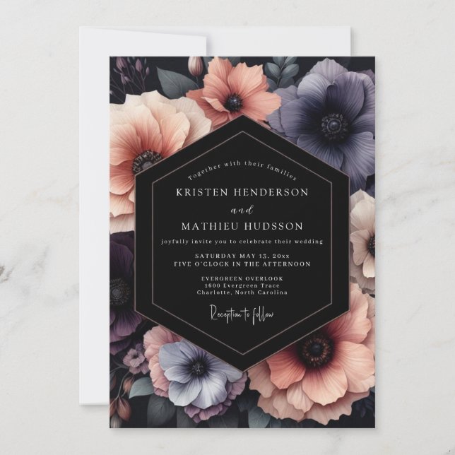 Invitación Boda Peach & Slate Moody Bloom (Anverso)