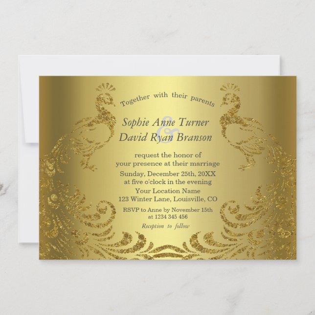 Invitación Boda Peacock de Luxury Gold Abstract (Anverso)