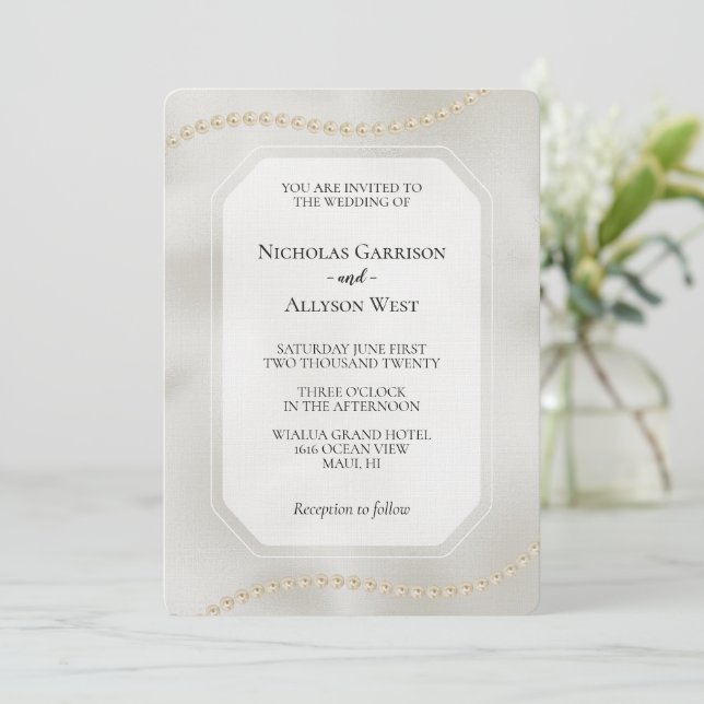 Invitación Boda Pearl White Luxe (Anverso de pie)