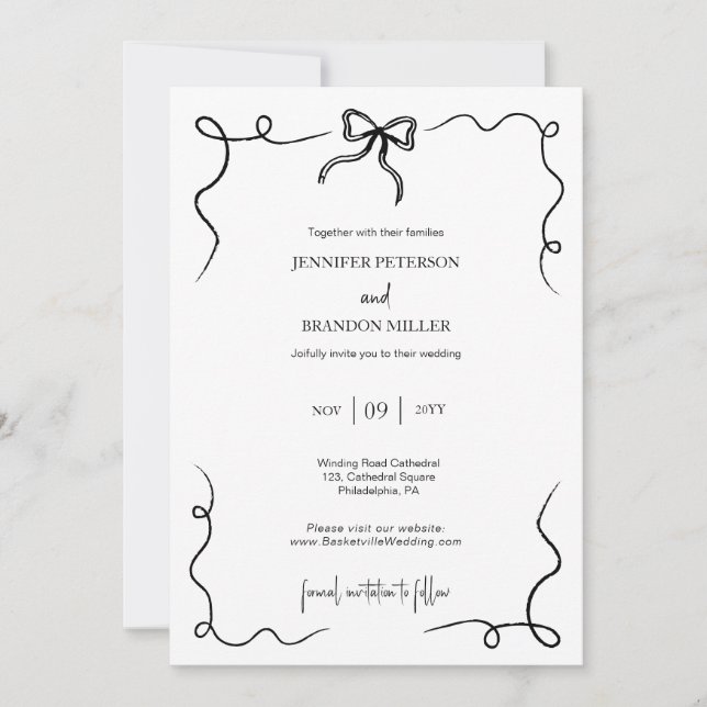 Invitación Boda peculiar mínimo de la curva dibujada a mano (Anverso)