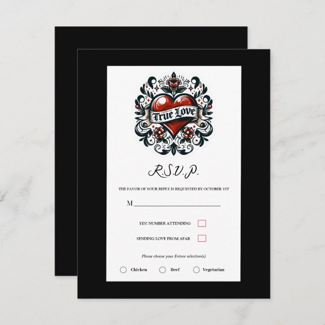Invitación Boda Pegatina de Tattoo de corazón de amor verdade (Anverso / Reverso)