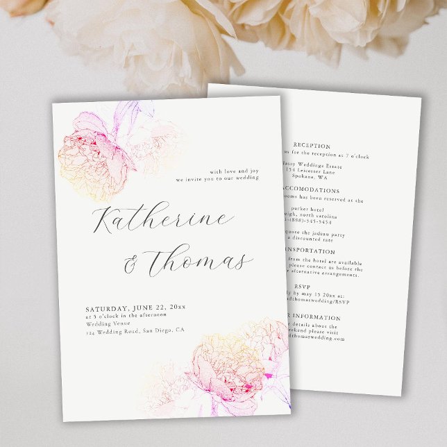 Invitación Boda peón rosa arcoiris elegante Moda todo en uno (Subido por el creador)