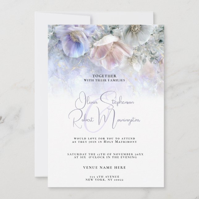 Invitación Boda | Peonía Pastel (Anverso)