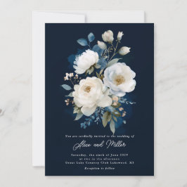 Invitación Boda Peony azul y blanco