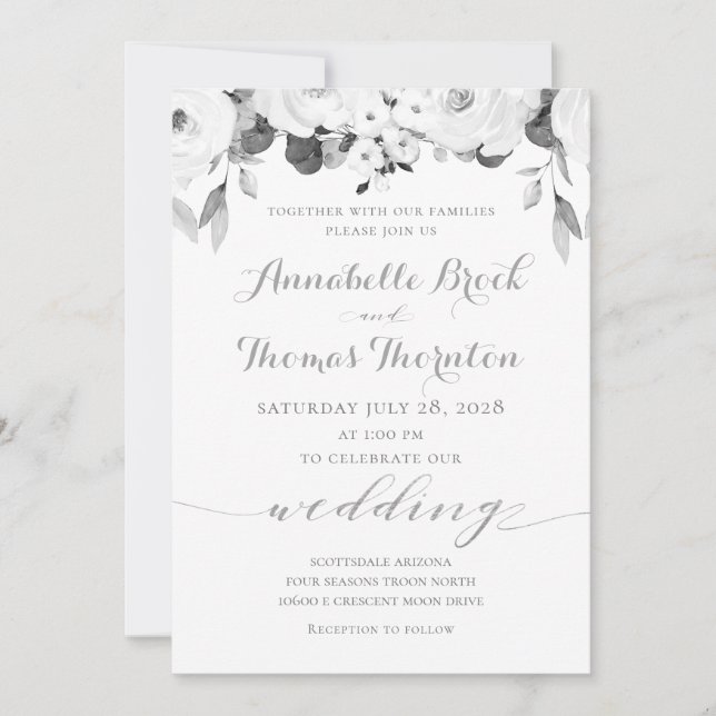 Invitación Boda Peony de la verde negra y blanca (Anverso)