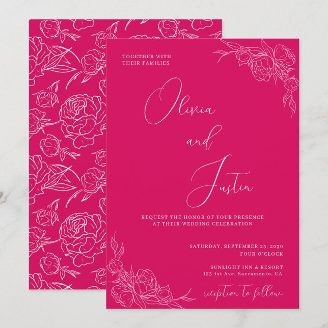 Invitación Boda Peony Elegance (Anverso / Reverso)