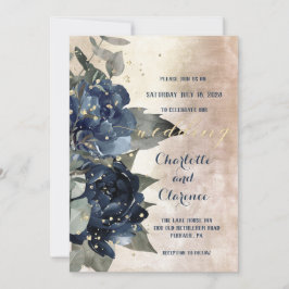 Invitación Boda Peony Eucalyptus de la Marina de Oro de Champ