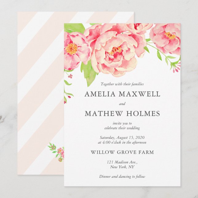 Invitación Boda Peony Rosa (Anverso / Reverso)