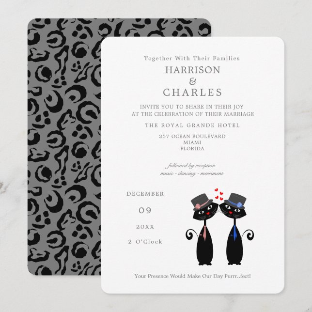 Invitación Boda perfecto para el matrimonio gay gay de gatos  (Anverso / Reverso)