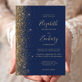 Invitación Boda perimetral Purpurina de la Faux Blue Gold de