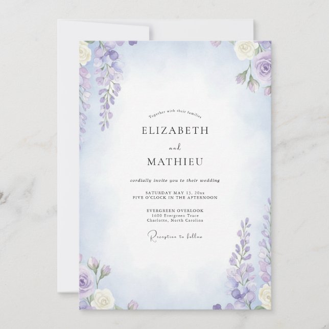 Invitación Boda Periwinkle Amethyst Wisteria (Anverso)