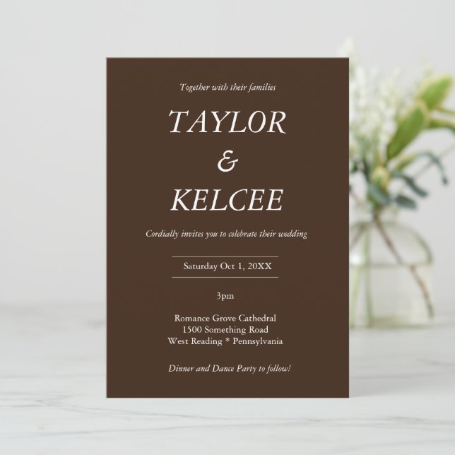 Invitación Boda PERSONALIZABLE marrón oscuro (Anverso de pie)
