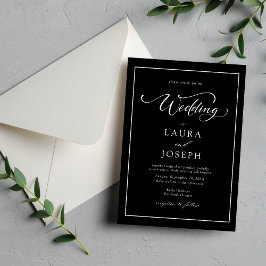 Invitación Boda Personalizada Clásica Elegante en Negro y Bla