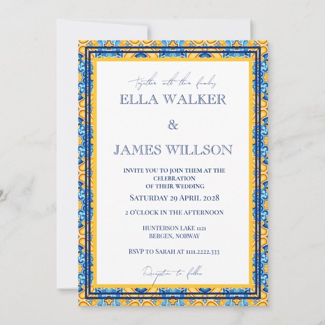 Invitación Boda personalizada con azulejos marroquíes diverti (Anverso)