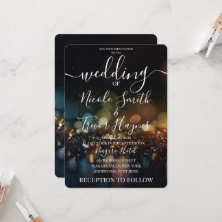 Invitación Boda personalizada con brillo dorado y azul turque