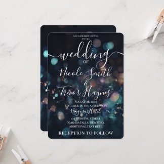 Invitación Boda Personalizada con Chispas de Bokeh Azul Oscur