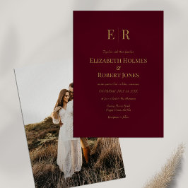 Invitación Boda Personalizada con Foto Monograma Dorado Burde