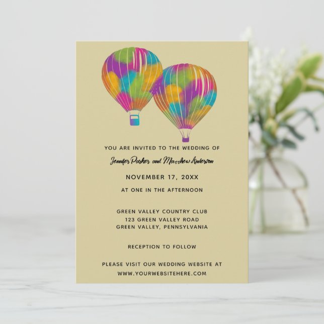 Invitación Boda personalizada con globos de aire caliente pin (Anverso de pie)