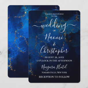 Invitación Boda personalizada con tinta al alcohol azul profu