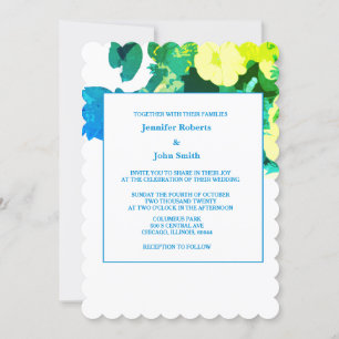 Invitación Boda personalizada de arte de Leafy Azul amarillo