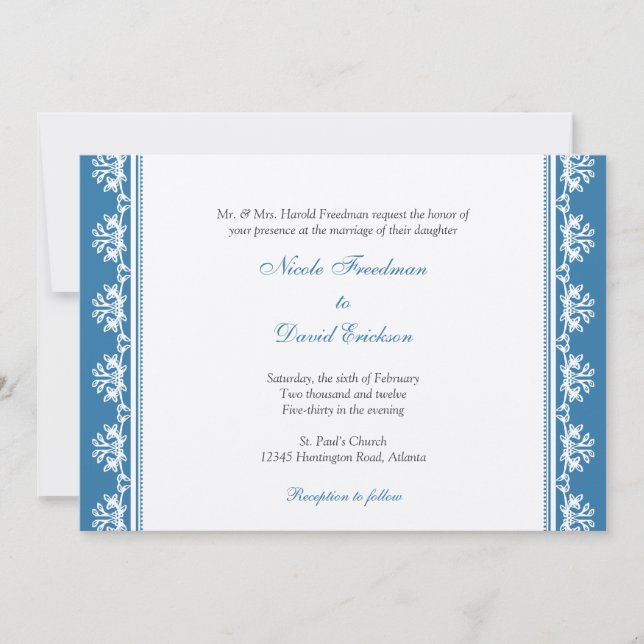 Invitación Boda personalizada de borde con guijarros azules d (Anverso)