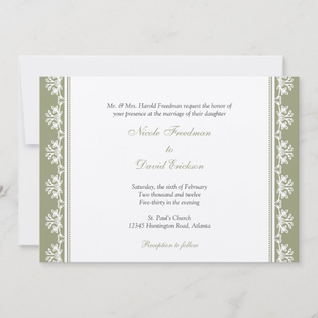 Invitación Boda personalizada de borde con guijarros verde (Anverso)