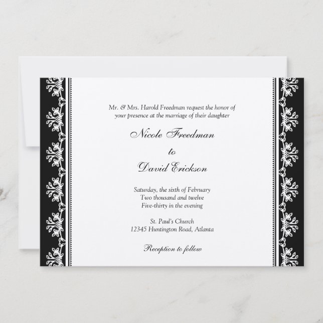 Invitación Boda personalizada de borde de abadejo negro (Anverso)