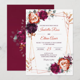 Invitación Boda personalizada de ciruela, malva y naranja