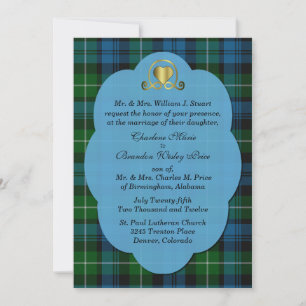 Invitación Boda personalizada de cuadros Lamont azul y verde