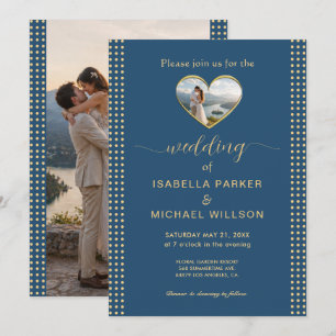 Invitación Boda personalizada de lunares dorados y azules