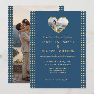 Invitación Boda personalizada de lunares dorados y azules