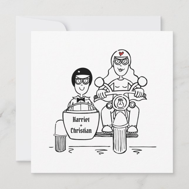 Invitación Boda personalizada de moto y sidecar (Anverso)