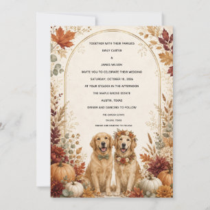 Invitación Boda Personalizada de Otoño con Golden Retriever