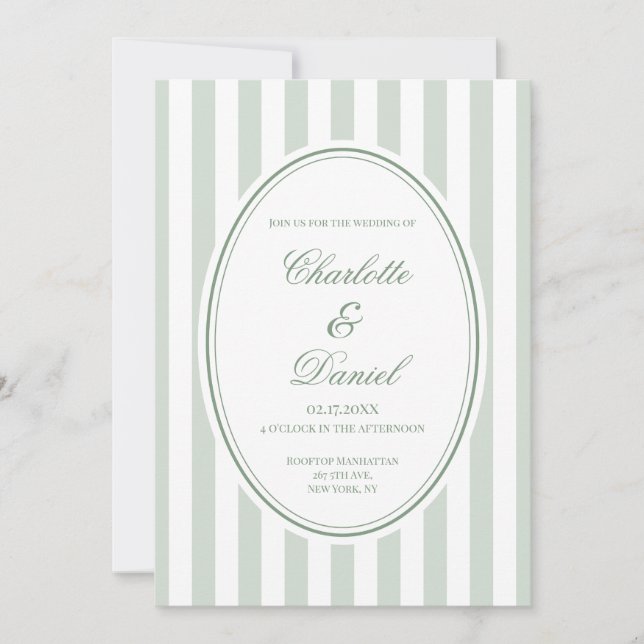 Invitación Boda personalizada de rayas menta (Anverso)