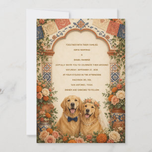 Invitación Boda Personalizada de Retriever Dorado con Arte Fo