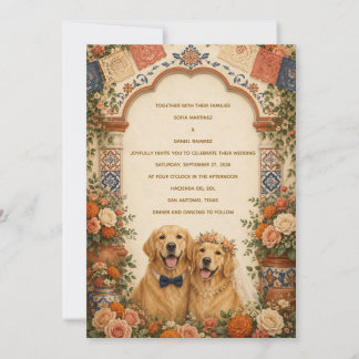 Invitación Boda Personalizada de Retriever Dorado con Arte Fo