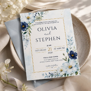 Invitación boda personalizada e impresa en azul polvo