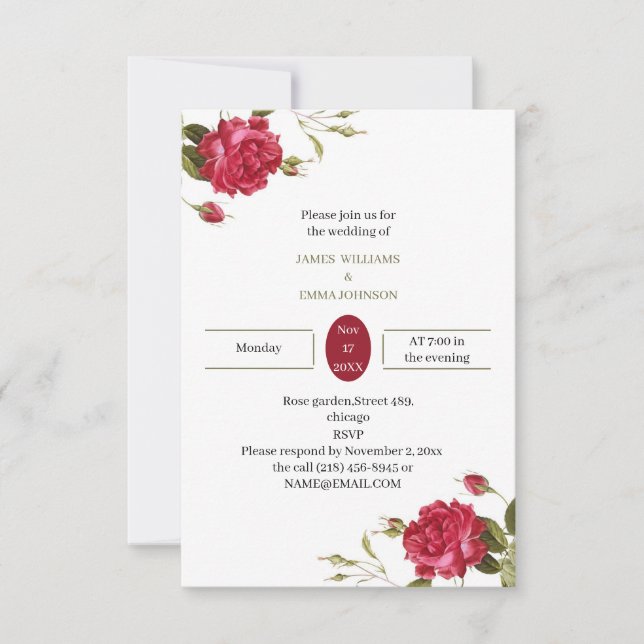 Invitación Boda personalizada Flor roja elegante (Anverso)