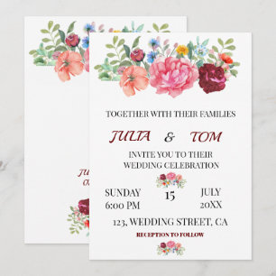 Invitación Boda personalizada floral elegante de Borgoña