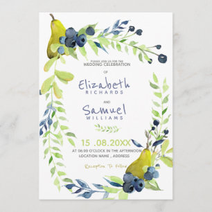 Invitación Boda personalizada floral rústica de peras y bayas
