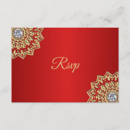 Invitación Boda personalizada india Mandala RSVP oro rojo