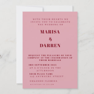 Invitación Boda personalizada manuscrita rosa y roja