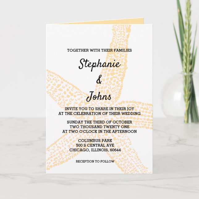 Invitación Boda personalizada Naranja amarillo Starfish Beige (Anverso)