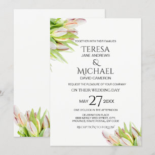 Invitación Boda personalizada, pintura de tulipanes rosa y ve