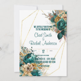 Invitación Boda personalizada verde azulada y dorada