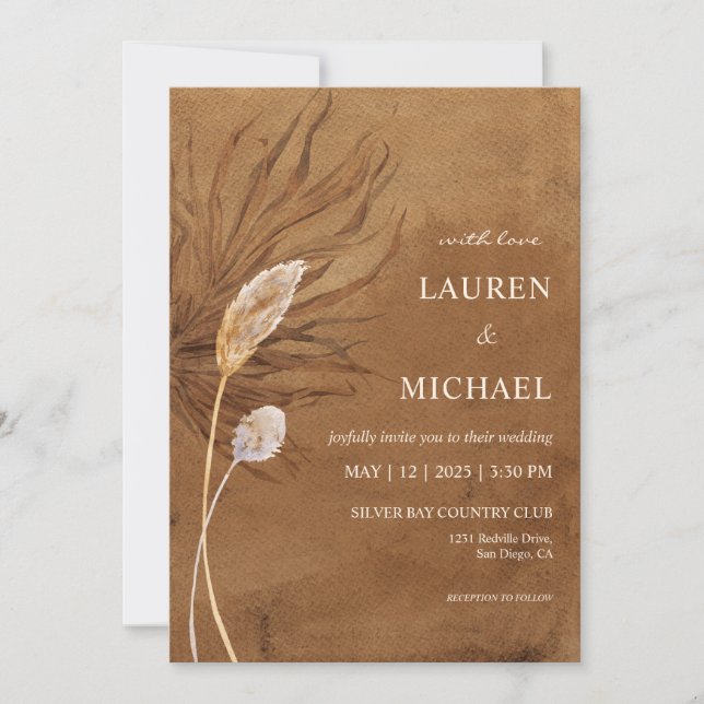 Invitación Boda personalizado Brown Papyrus y Pampas (Anverso)